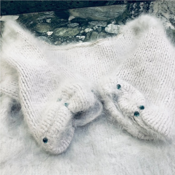 Vintage ‘80s Fiddlestix Cropped Soft Fuzzy Blue Gray Sweater Size Small - Picture 14 of 14